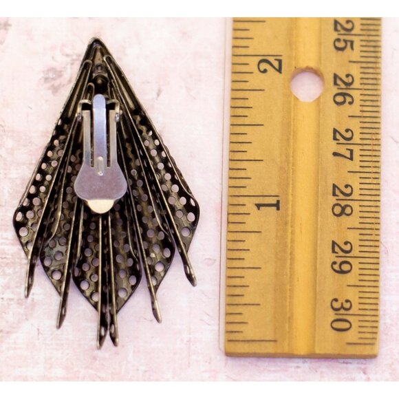 Vintage Spiky Silver Tone Clip On Earrings | H29 - Picture 2 of 2